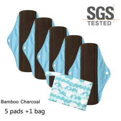 Гигиенические менструальные прокладки для женщин, 5 шт., с бесплатной водонепроницаемой сумкой, моющиеся гигиенические прокладки для женщин, только сегодня, многоразовые угольно-Бамбуковые