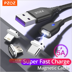 PZOZ 5А Магнитный кабель типа C супер быстрая зарядка Micro USB кабель USB C магнитное зарядное устройство для iPhone Huawei Xiaomi телефонный провод шнур