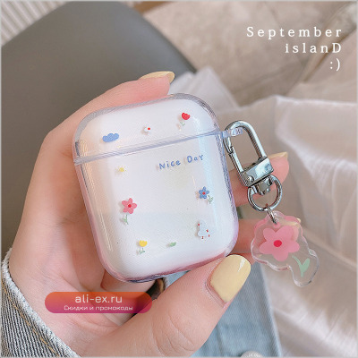 Чехол для наушников AirPods 1 2 Pro с цветочным рисунком