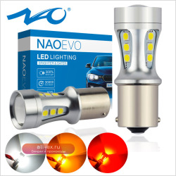 NAO P21W светодиодный BAY15D PY21W BA15S Белый 1300Lm Автомобильный светодиодный фонарь P21/5 Вт Сигнал поворота 1156 3030 6000K 1157 желтый тормозной Свет обратная лампа T20 7443 W21 / 5 Вт DRL 7440 Вт21Вт