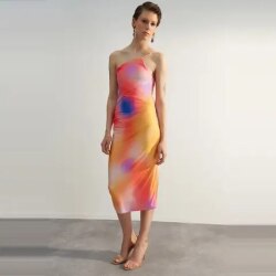 Модное женское абстрактное платье миди на подтяжках Day / Night Slim DRESS
