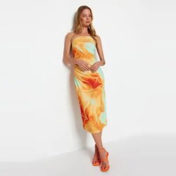 Модное женское абстрактное платье миди на подтяжках Day / Night Slim DRESS