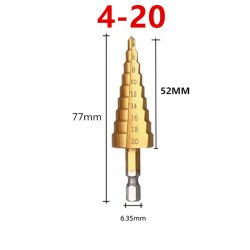 Сверло ступенчатое из быстрорежущей стали с титановым покрытием для дерева и металла, 3-12 мм/4-12 мм/4-20 мм