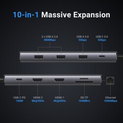 USB-концентратор UGREEN, 5/6/7/9/10 разъемов, HDMI/VGA/RJ45/PD/SD/TF/USB3.0, модели в ассортименте