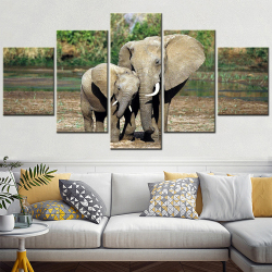 Модульная Картина на холсте «Мама и молодой слон», 5 шт.