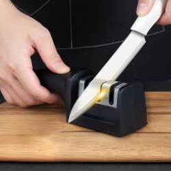Ручная 3-х сегментная точилка для ножей, цвет черный