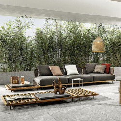 Уличный диван из тика, вилла, удобное сочетание, ротанговый стул, чайный столик из массива дерева, садовая модель двора, мебель для комнаты