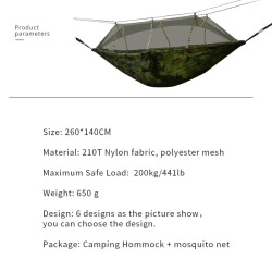 Портативный туристический гамак, на 1-2 человек, качели с москитной сеткой, подвесная кровать, Сверхлегкий туристический спальный гамак