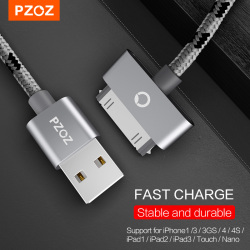 Зарядный USB-кабель PZOZ, 30-контактный кабель для быстрой зарядки и синхронизации данных iPhone 4S 3GS 3G, iPad 1 2 3, iPod Nano iTouch, адаптер, зарядное устройство
