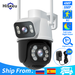 Hiseeu 4K 8MP PTZ Wifi IP камера с двойным объективом 5X Zoom AI человеческое Обнаружение ONVIF беспроводная камера видеонаблюдения CCTV камеры безопасности
