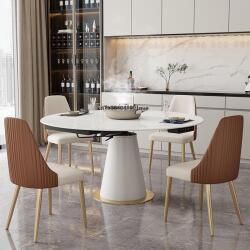 Кремовый кухонный стол белого цвета, телескопический круглый обеденный стол и стул, Минималистичная мебель для дома, искусственная кожа, роскошный обеденный стол