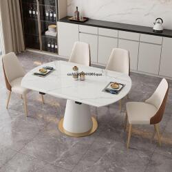 Кремовый кухонный стол белого цвета, телескопический круглый обеденный стол и стул, Минималистичная мебель для дома, искусственная кожа, роскошный обеденный стол