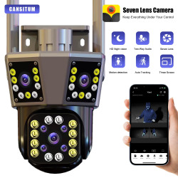 Уличная камера CANSITUM 12 Мп, 6K, Wi-Fi, PTZ, видеокамера с тремя объективами и тремя экранами, водонепроницаемая система безопасности