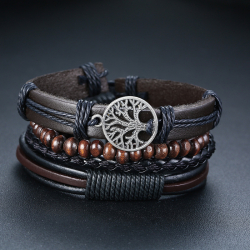Плетеные кожаные браслеты Vnox для мужчин, 4 шт./компл., винтажные браслеты с шармами в виде древесного дерева, деревянные бусины, Этнические браслеты