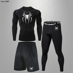 Комплект компрессионный мужской из 3 предметов, спортивный тренировочный костюм для активного отдыха, трусы, леггинсы, шорты с принтом паука