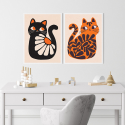 Картина на холсте с изображением кошек в стиле бохо, настенный постер с растениями для дома, ванной, спальни, офиса, гостиной, домашний декор