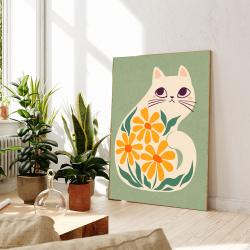 Картина на холсте с изображением кошек в стиле бохо, настенный постер с растениями для дома, ванной, спальни, офиса, гостиной, домашний декор