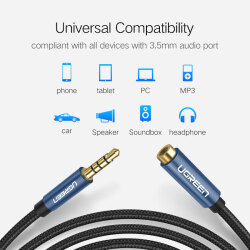 Удлинительный кабель Ugreen, аудиокабель для Huawei P20 Lite, наушников Headphones Xiaomi Redmi 5 Plus, ПК, Jack 3,5 мм, AUX