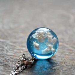 Ожерелье женское из прозрачной смолы, модное колье с подвеской в виде шара, Луны, голубого неба, белого облака, Подарочная бижутерия для девушек
