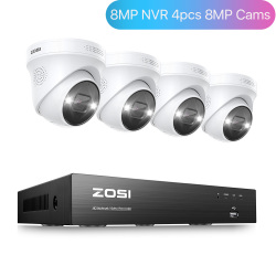 ZOSI 4K PoE Камеры видеонаблюдения Система 8 портов 16CH 8MP CCTV NVR Обнаружение человека/транспортного средства Цвет ночного видения 8МП/5МП Внутренние и наружные IP-камеры безопасности