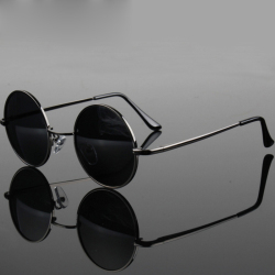 Мужские и женские солнцезащитные очки, круглые поляризационные очки в стиле ретро, с металлической оправой из сплава, с черными линзами, для вождения, UV400