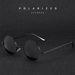 Мужские и женские солнцезащитные очки, круглые поляризационные очки в стиле ретро, с металлической оправой из сплава, с черными линзами, для вождения, UV400