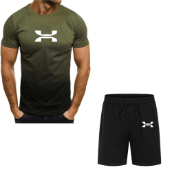 2024 модная мужская спортивная одежда футболка с коротким рукавом и градиентные Спортивные шорты летний повседневный костюм для бега Мужской комплект из двух предметов