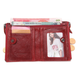 Модный женский кошелек из натуральной кожи, бумажники двойного сложения, красная визитница, кошелек для монет с двойной молнией, маленький женский кошелек 2022