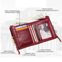 Модный женский кошелек из натуральной кожи, бумажники двойного сложения, красная визитница, кошелек для монет с двойной молнией, маленький женский кошелек 2022