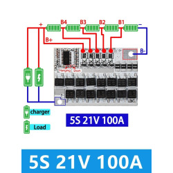 Литий-ионный аккумулятор 3S/4S/5S BMS 12,6 В 16,8 В 21 В 3,7 В 100 А