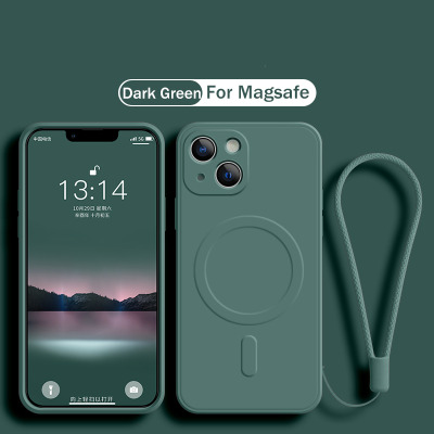Магнитный чехол для беспроводной зарядки Magsafe для iPhone 15 16 14 13 12 11 Pro Max Mini XR XS Plus, мягкий чехол с жидким силиконовым ремешком