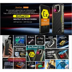 Взрывозащищенный телефон Ночная камера Rungee Android 14,8 ГБ ОЗУ + 256 ГБ ПЗУ, 6,58 дюйма, 6600 мАч Отпечаток пальца, NFC, 64 МП