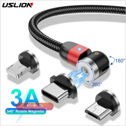 Магнитный кабель USLION usb Type-C, Магнитный зарядный кабель Micro usb для iPhone 14, Xiaomi mi 9, usb c, провод для быстрой зарядки 540, зарядное устройство