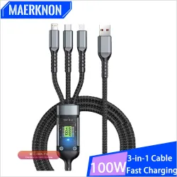 Кабель Для Быстрой Зарядки 3-в-1, 100 Вт, USB/C Micro USB Для iPhone, Samsung, Xiaomi