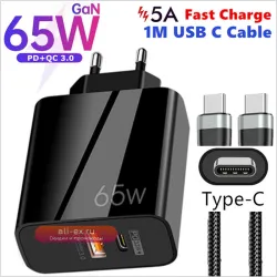Кабель Supercharge USB Type C QC3.0, 65 Вт PD, быстрое зарядное устройство для Samsung, iPhone, Xiaomi, Huawei, универсальное быстрое зарядное устройство