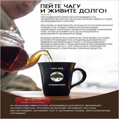 Чага березовая 250-4000 г кусковая рубленая отборная чага-чай 100% натуральный лесной сбор Сибири производитель CHAGAFOOD