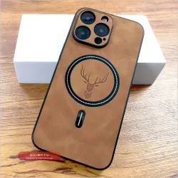Чехол из искусственной кожи с оленем для iPhone 16, 15, 14, 13, 12, 11 Pro Max Plus 15Pro 14Pro 13Pro ProMax для Magsafe Wireless Charge Cover