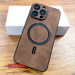 Чехол из искусственной кожи с оленем для iPhone 16, 15, 14, 13, 12, 11 Pro Max Plus 15Pro 14Pro 13Pro ProMax для Magsafe Wireless Charge Cover