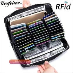 Мужской органайзер для карт RFID-блокировка, натуральная кожа, цвет черный/коричневый