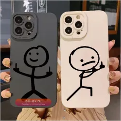 Милый мультяшный матчевый силиконовый чехол для телефона для iPhone 16, 11, 12, 13, 14, 15 Pro Max XR XS X 7 8 Plus SE2 16E, мягкая задняя крышка