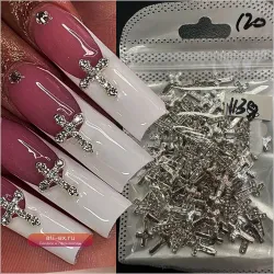 10 шт., блестящие подвески для ногтей HotPress, панк-крест, 7*11,5 см, серебро/золото