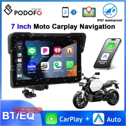 Podofo 7-дюймовый мотоцикл Carplay Android Авто-навигация GPS Мотоцикл DVR Bluetooth EQ IP67 Водонепроницаемый Airplay Android Cast 12 В