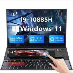 RATEYUSO Ноутбук геймерский двойной экран Intel Core i9-10885H 16+14 дюйма 32ГБ ОЗУ 2ТБ SSD