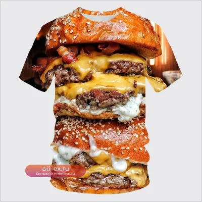 Hamburger 3d Printed T Shirt Men's Clothing Delicious Food Pattern T-shirt Harajuku Street Short Sleeves O-neck Art Style Tees