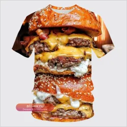 Hamburger 3d Printed T Shirt Men's Clothing Delicious Food Pattern T-shirt Harajuku Street Short Sleeves O-neck Art Style Tees