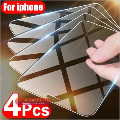 4 шт. закаленное стекло для iPhone 11 12 13 14 15 16 Pro XR X XS Max Защитная пленка для экрана для iPhone 13 12 Mini 16 7 8 Plus SE Glass