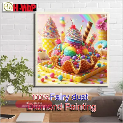 Cake 100% Fairy Dust Diamond Painting Kit Food Full Square Mosaic Embroidery Gem Stitch AB Diamond Art Full Crystal Home Decor