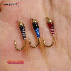 Набор мушек Vampfly 24 шт. с латунной головкой Perdigon Nymph Jig Fly, эпоксидным телом, тонущие мушки для ловли форели и хариуса, размер №12