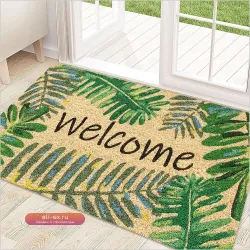 Коврик WELCOME с листьями для прихожей, кухни и ванной