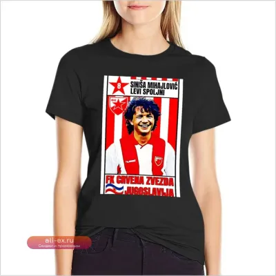 Футболка женская Siniša Mihajlović (FK Crvena Zvezda) №2, белая, в стиле винтаж/корейская мода